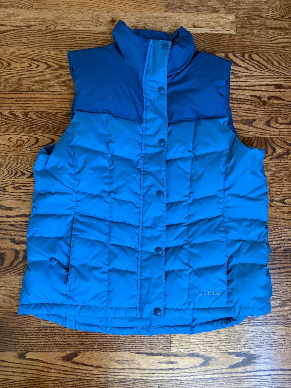 LL Bean DownTek Puffer Vest Blue Two-Tone Colorblock Mountain Classic Coat Large